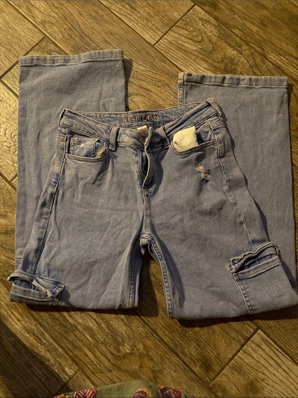 Justice Light Blue Girls Denim Jeans with Cuffed Hem